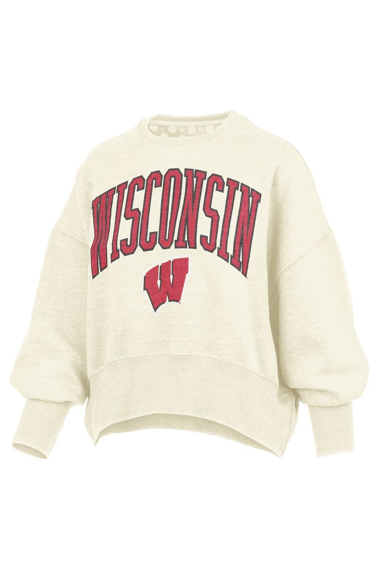 Women's Pressbox Natural Wisconsin Badgers Oversized Waist-Length Crewneck Sweatshirt, Alternate, color, Natural