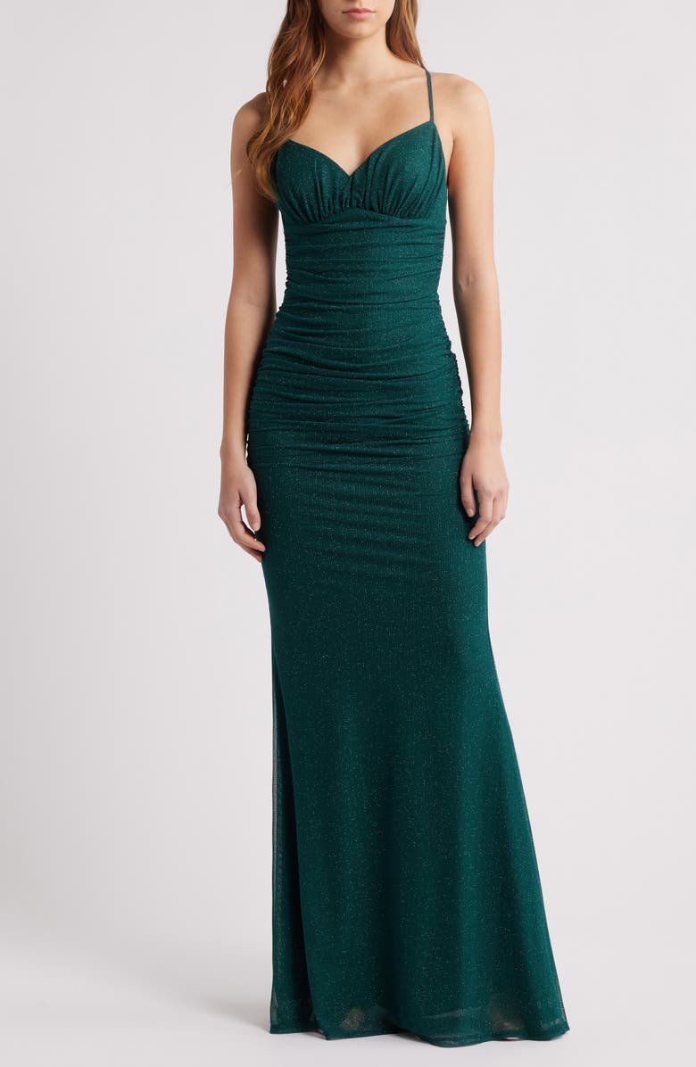 CITY STUDIO Glitter Mesh Strappy Dress, Main, color, Hunter Green