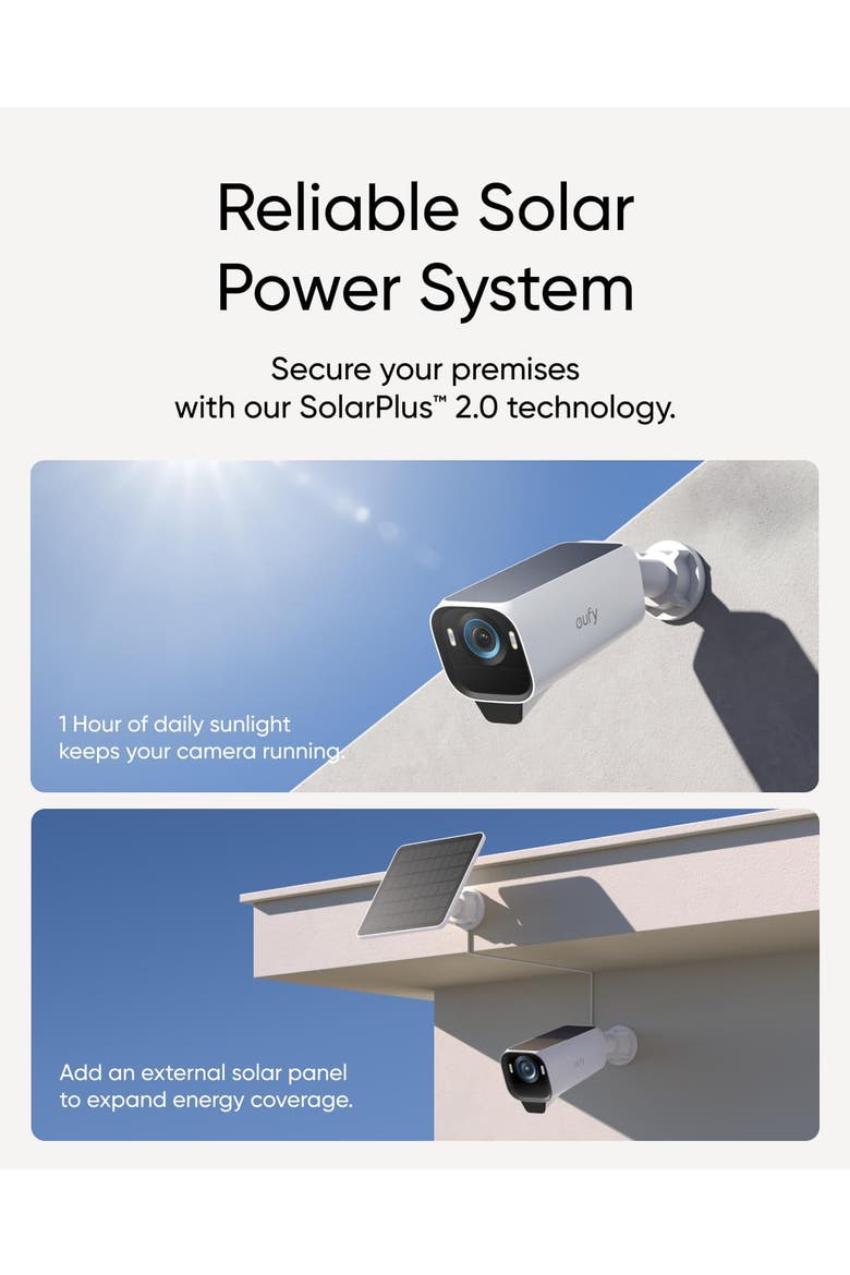 Cam S3 Pro 4-Cam Kit 4K solar-powered face-recognition wireless outdoor security camera system, Alternate, color, White