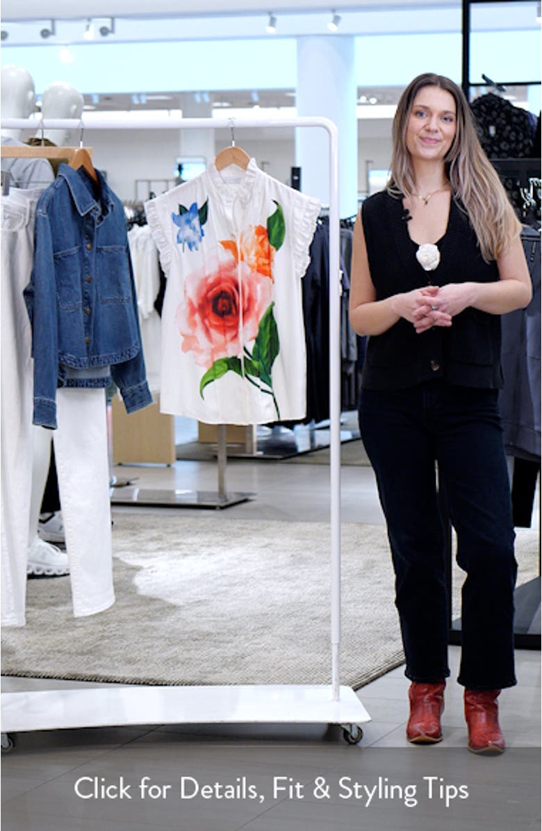 The Chloe Ruffle Floral Stretch Silk Button-Up Shirt, sales video thumbnail