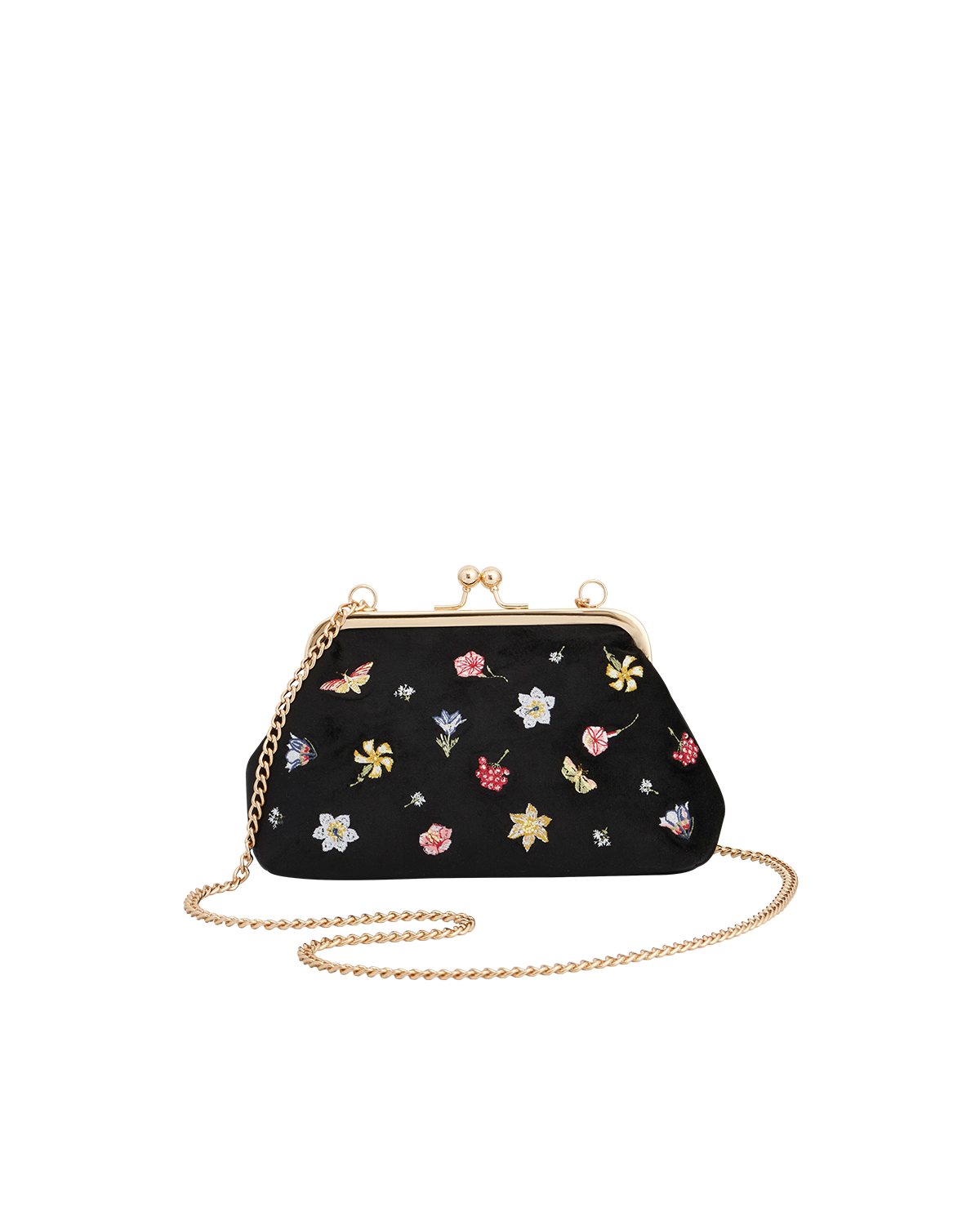Fable England Floral Ditsy Embroidered Black Velvet Clutch Bag, Main, color, Black