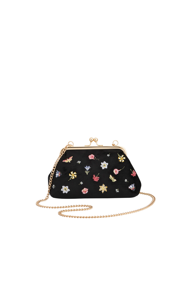 Fable England Floral Ditsy Embroidered Black Velvet Clutch Bag, Main, color, Black