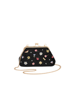Fable England Floral Ditsy Embroidered Black Velvet Clutch Bag