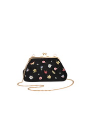 Fable England Floral Ditsy Embroidered Black Velvet Clutch Bag