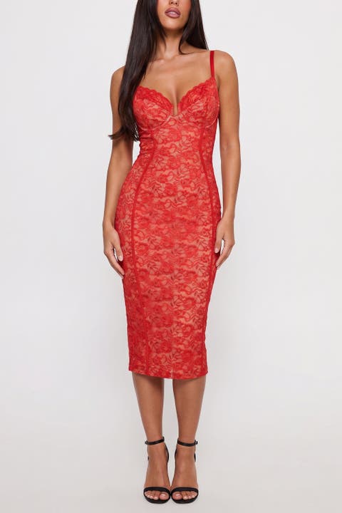 Shapewear All-Lace Hourglass Corset Side Slit Midi Dress
