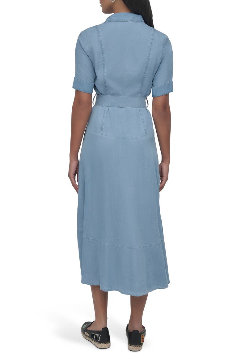 Belted Drop Waist Denim Midi Dress, Alternate, color, CHAMBRAY