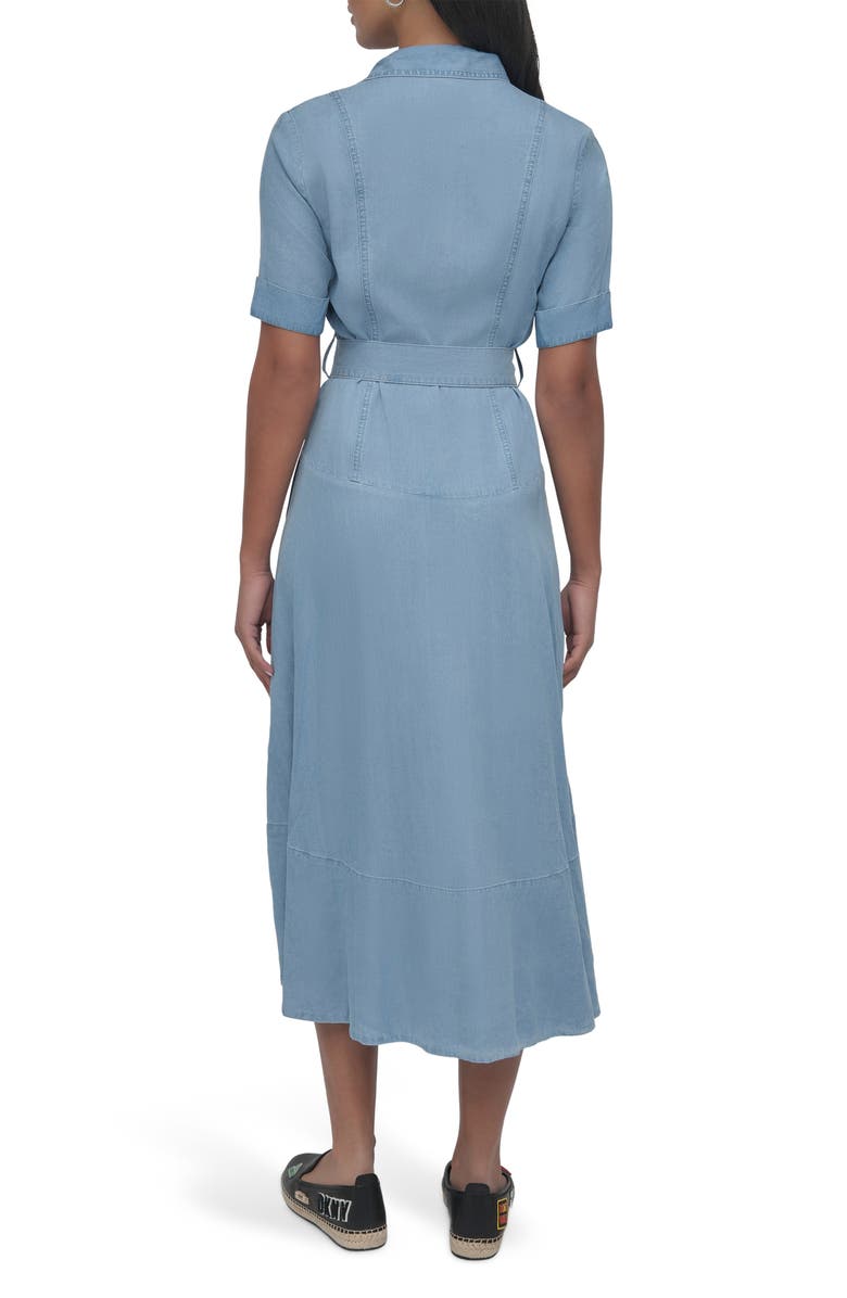DKNY Jeans Belted Drop Waist Denim Midi Dress, Alternate, color, Chambray