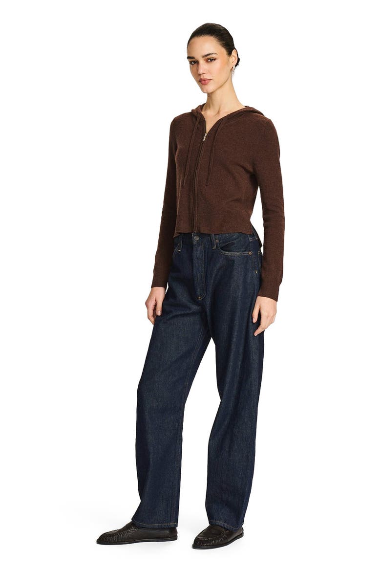 Signature Cashmere Cropped Zip Up Hoodie, Alternate, color, Chocolate