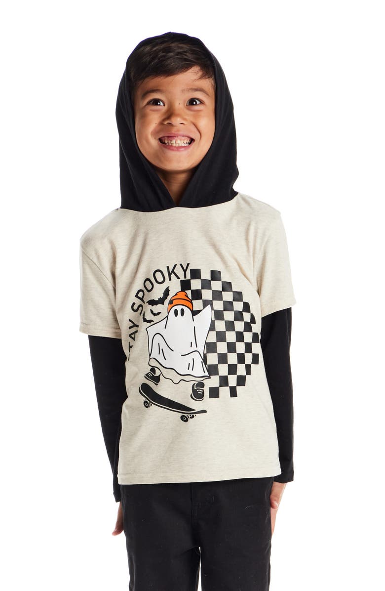 Andy & Evan Kids' Spooky Hooded Stretch Cotton Graphic T-Shirt, Alternate, color, Black