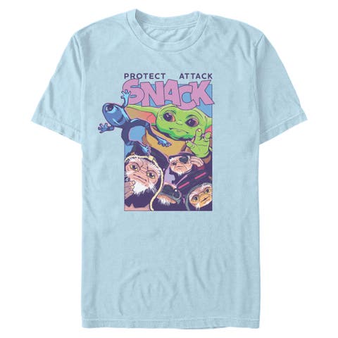 Mens Star Wars The Mandalorian and Grogu Protect Attack Snack Collage T Shirt