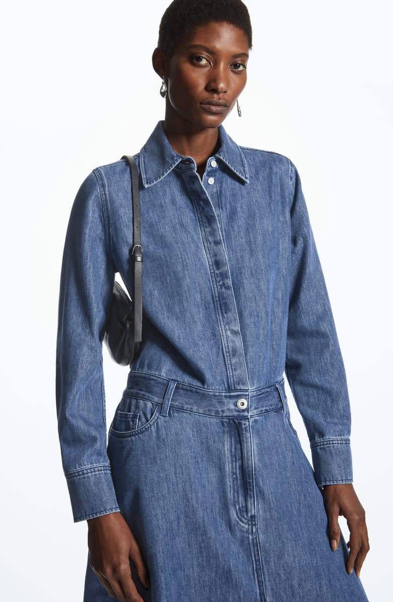 COS A-Line Long Sleeve Denim Dress, Alternate, color, 