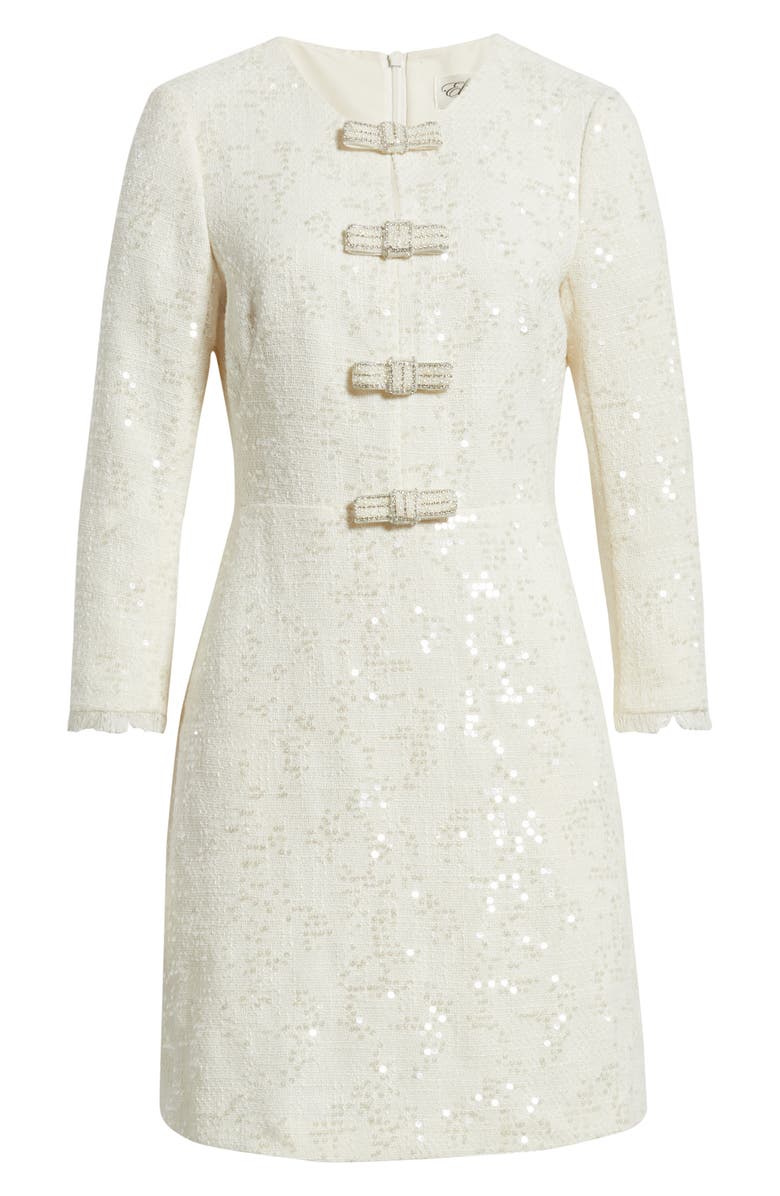 Eliza J Bow Detail Sequin Tweed Sheath Dress, Alternate, color, Ivory