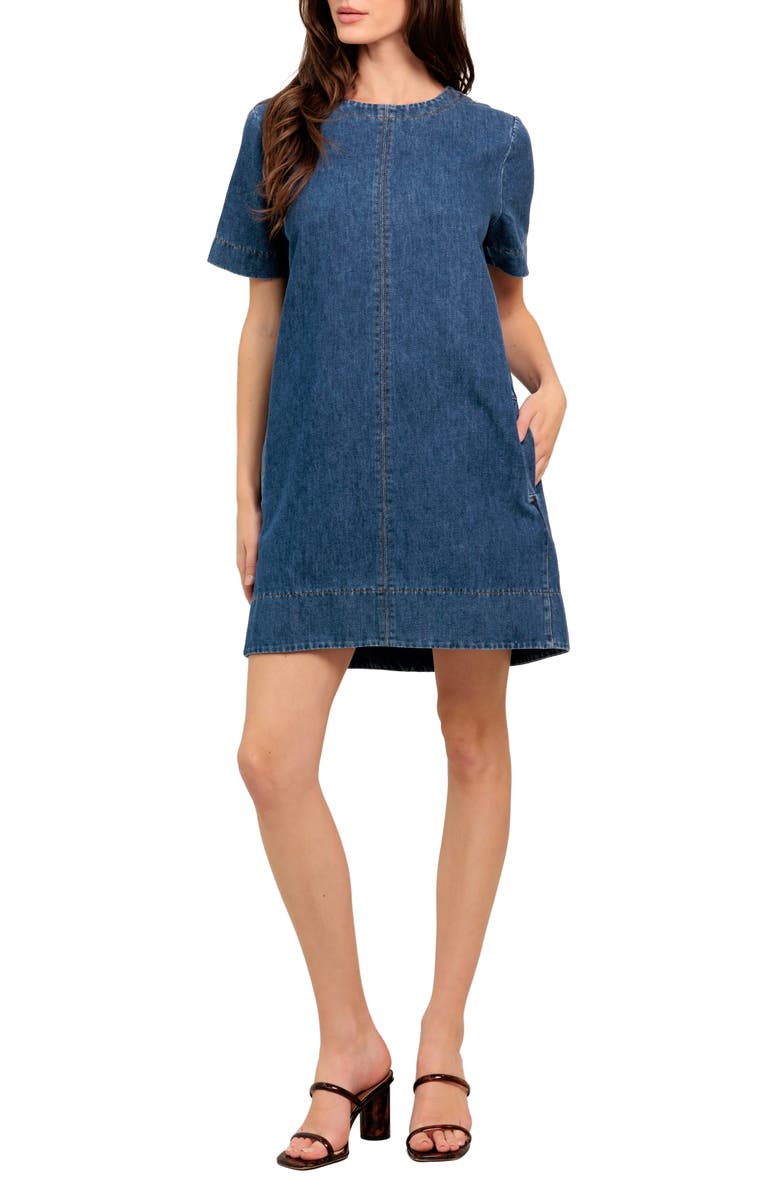 FLYING TOMATO Denim Minidress, Main, color, Medium Indigo