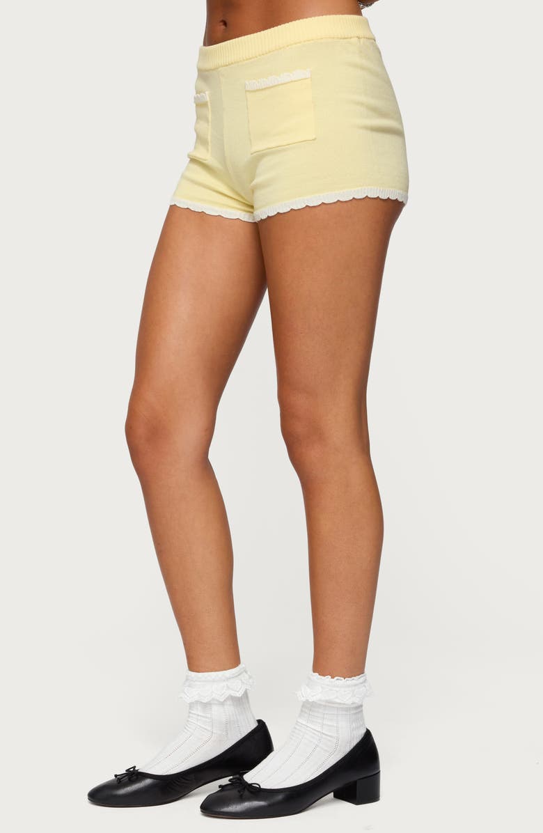 EDIKTED Leila Scalloped Knit Shorts, Alternate, color, Yellow