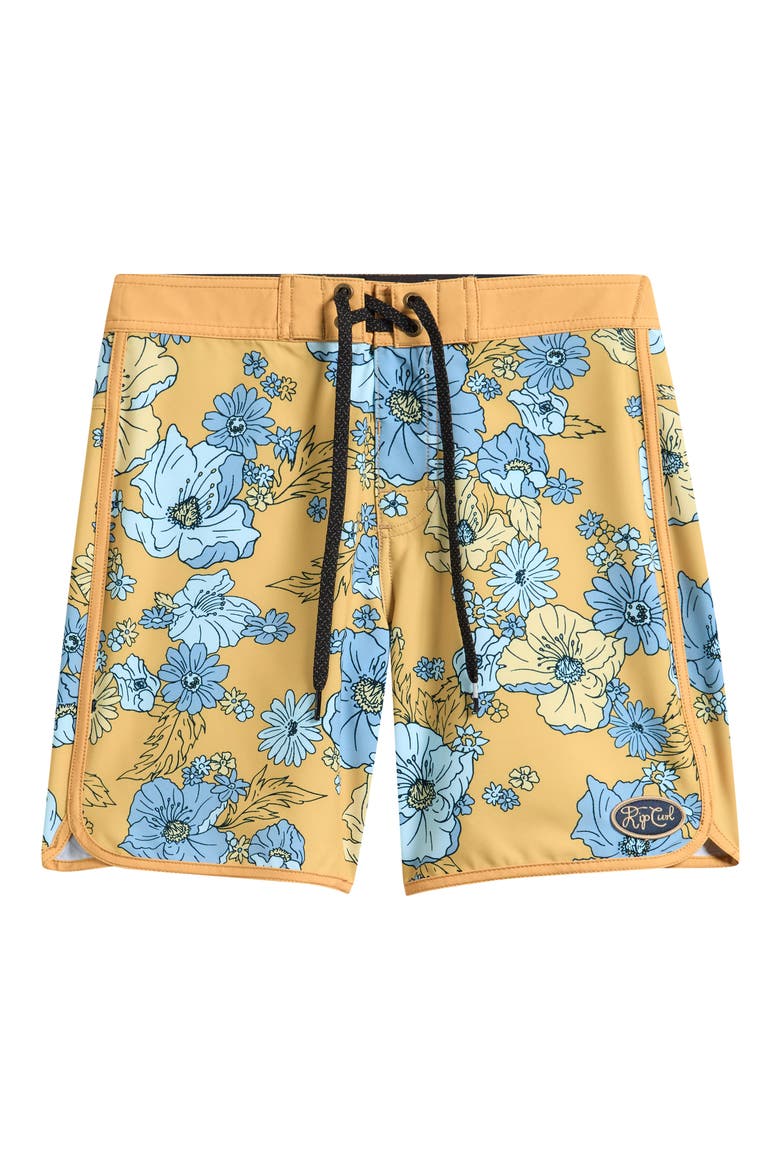 Kids' Pacific Floral Print Swim Trunks, Main, color, OCHRE