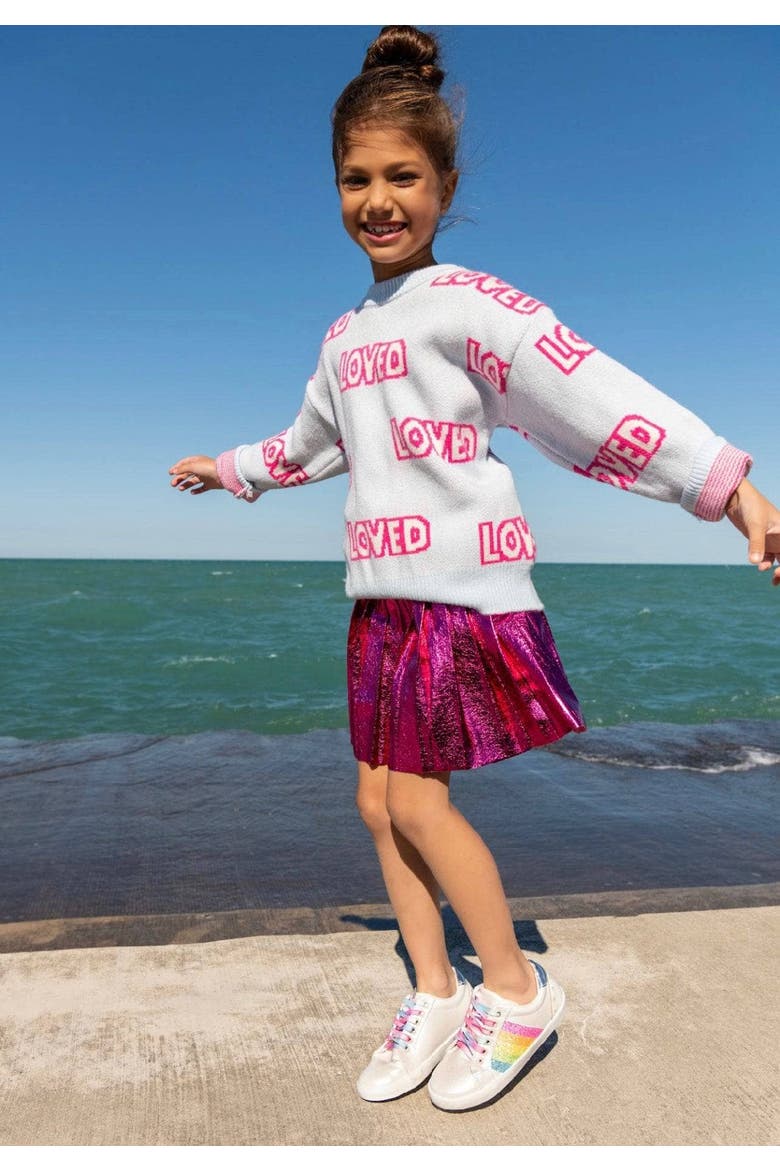 Foil Pleated Skirt, Alternate, color, Pink