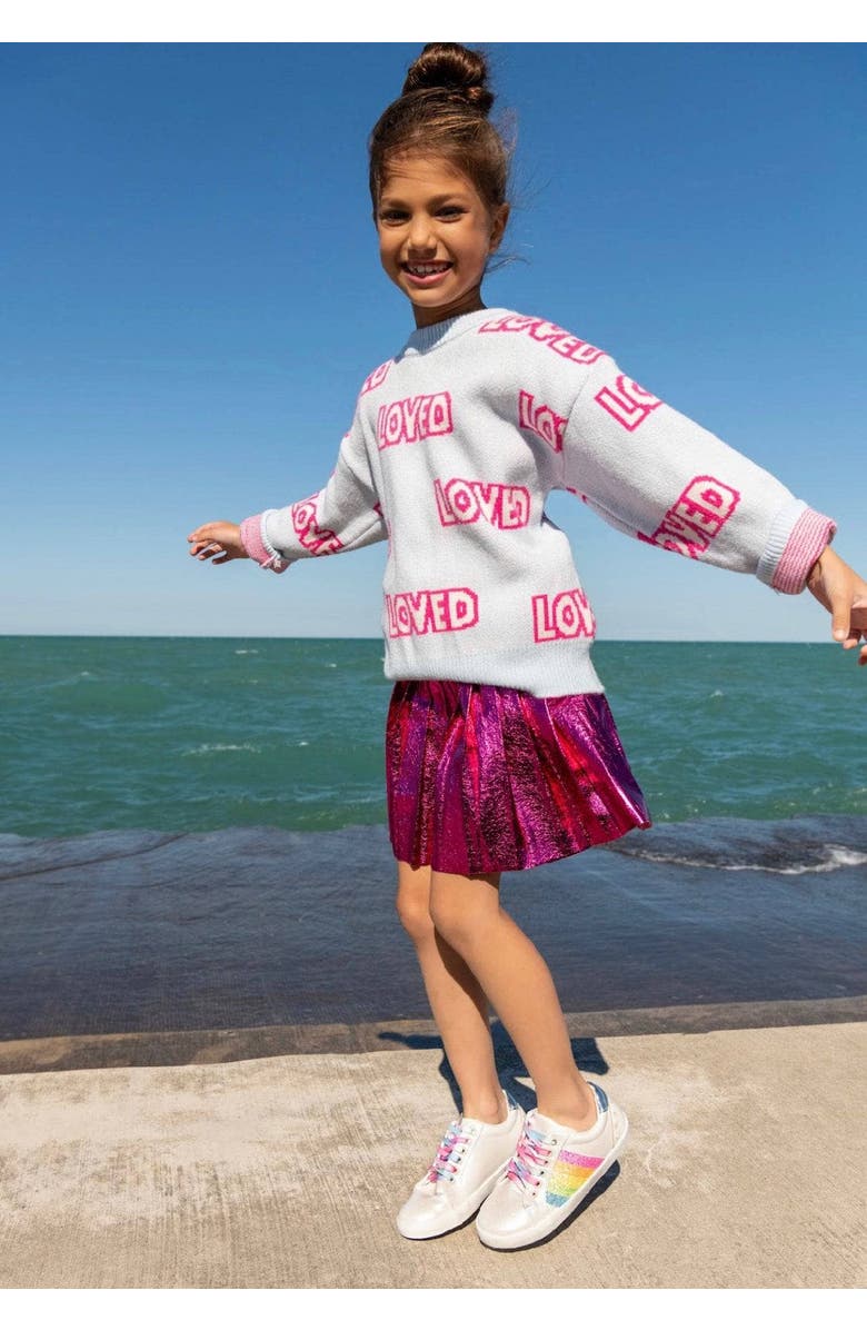 Lola + The Boys Foil Pleated Skirt, Alternate, color, Pink