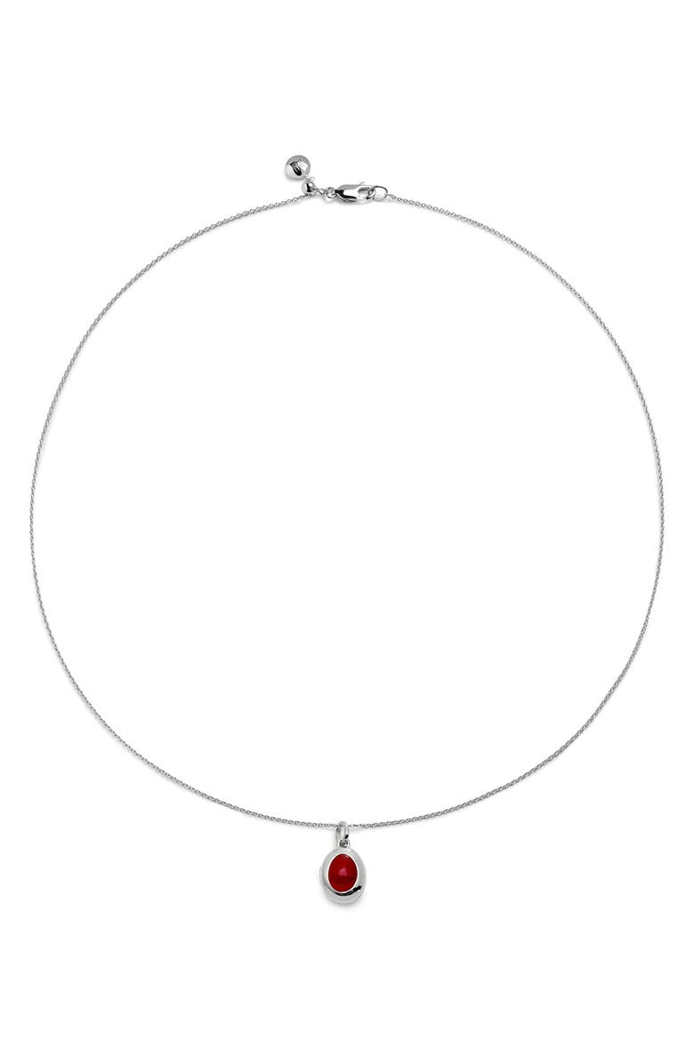 Monica Vinader Birthstone Locket Necklace, Main, color, Sterling Silver / Red Onyx