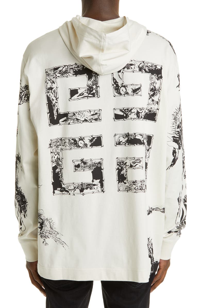 Givenchy Gothic Logo Oversize Hooded Graphic Tee, Alternate, color, 