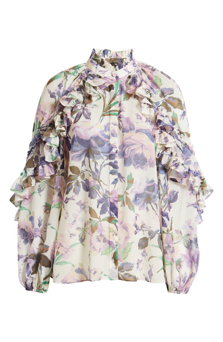KOBI HALPERIN Phoenix Floral Print Ruffle Blouse, Alternate, color,