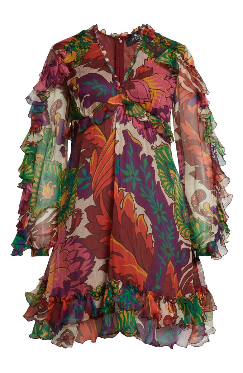 Etro Floral Print Ruffle Long Sleeve Minidress, Alternate, color, 