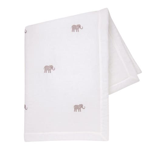 Lambs & Ivy Signature Elephant Creamy Linen Embroidered Baby Crib Quilt In Brown