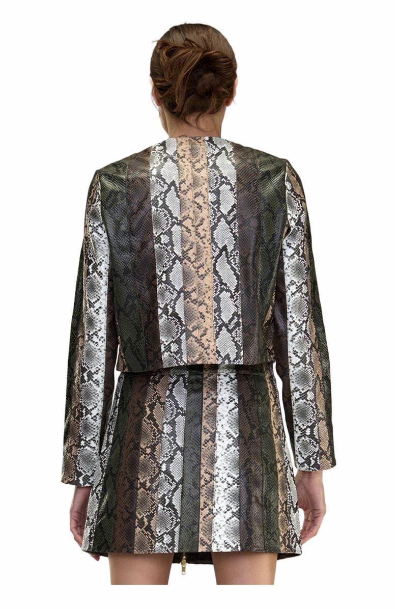 Cynthia Rowley Snake-Embossed Vegan Leather Cropped Jacket, Alternate, color,