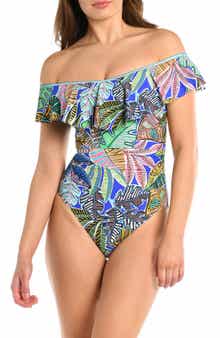La Blanca Neon Ruffle One-Piece Swimsuit
