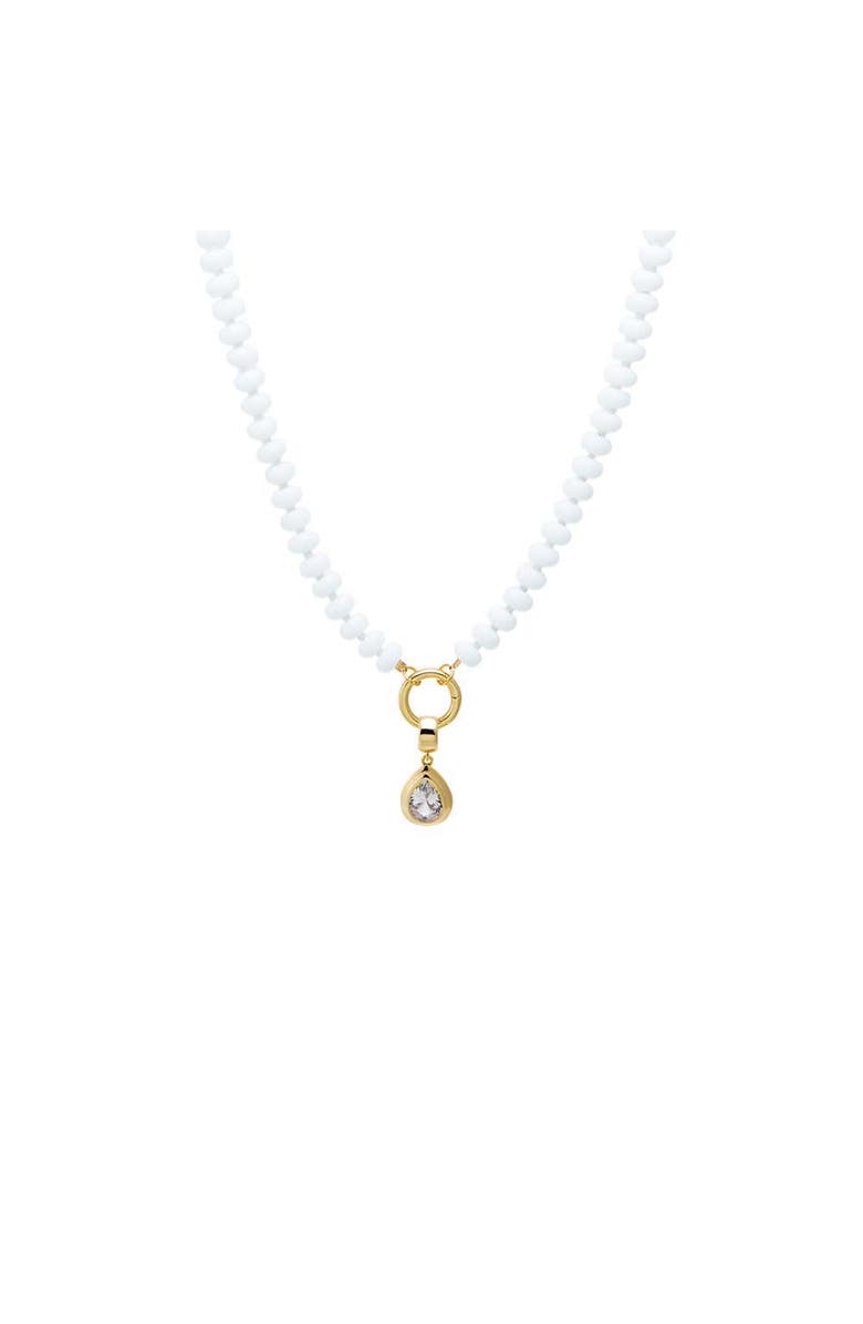 BY ADINA EDEN Colored Natural Stone Beaded /CZ Pear Bezel Charm Necklace, Main, color, White