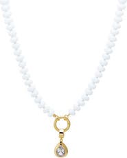 BY ADINA EDEN Colored Natural Stone Beaded /CZ Pear Bezel Charm Necklace