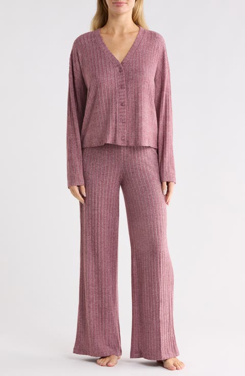 Cozy Rib V-Neck Cardigan & Pants Lounge Set