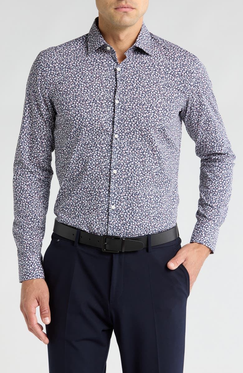 HUGO Kenno Ditsy Floral Slim Fit Cotton Button-Up Shirt, Main, color, 