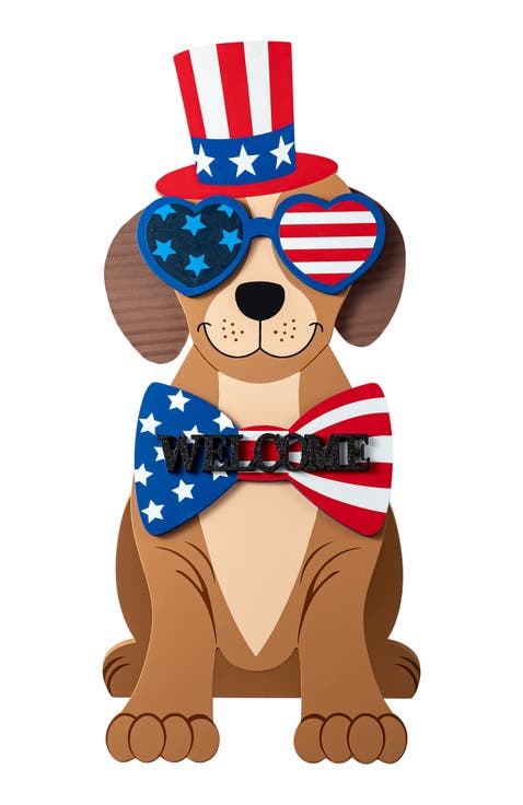 Patriotic Americana Wooden Labrador shape Easel Porch Decor