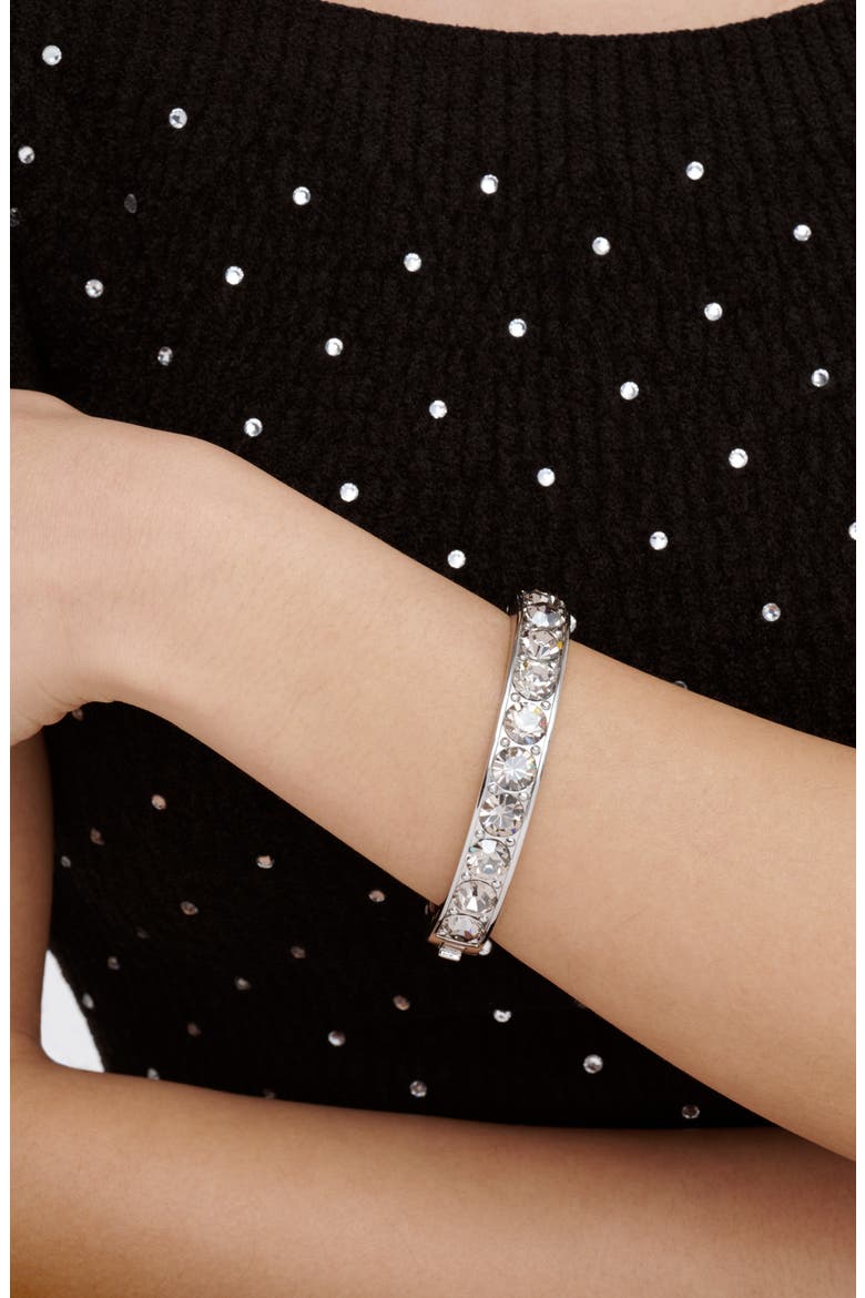 Rosie Crystal Hinged Bangle Bracelet, Alternate, color, SILVER TONE / SMOKED CRYSTAL