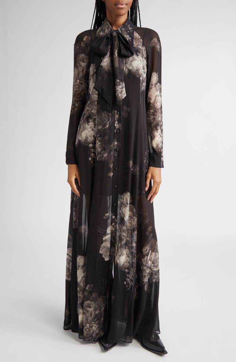 Zimmermann Hypnotic Floral Print Long Sleeve Georgette Shirtdress, Main, color, Ghost Floral