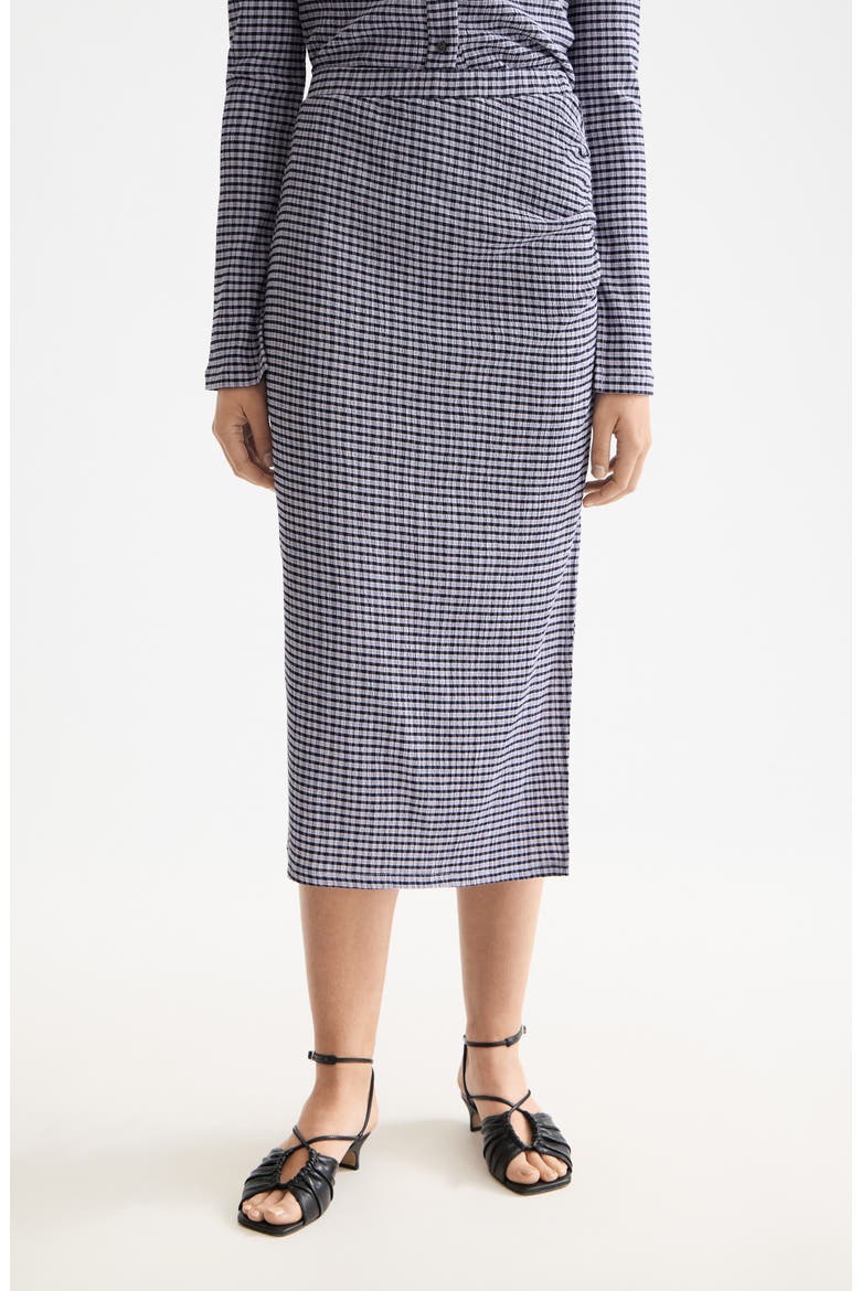 Ruched Gingham Midi Skirt, Main, color, SKY CAPTAIN/ LANGUID LAVENDER