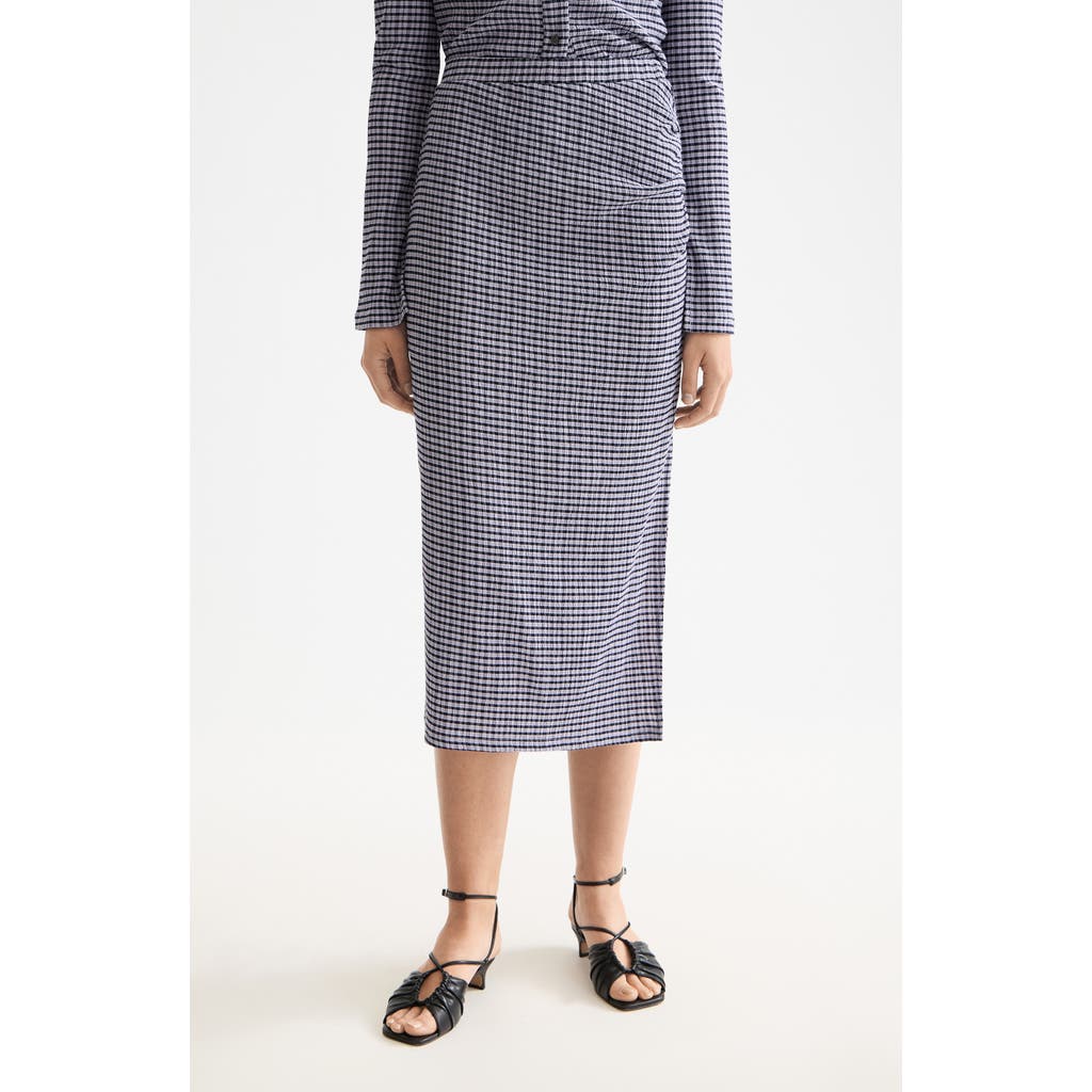 Scotch & Soda Ruched Gingham Midi Skirt In Blue