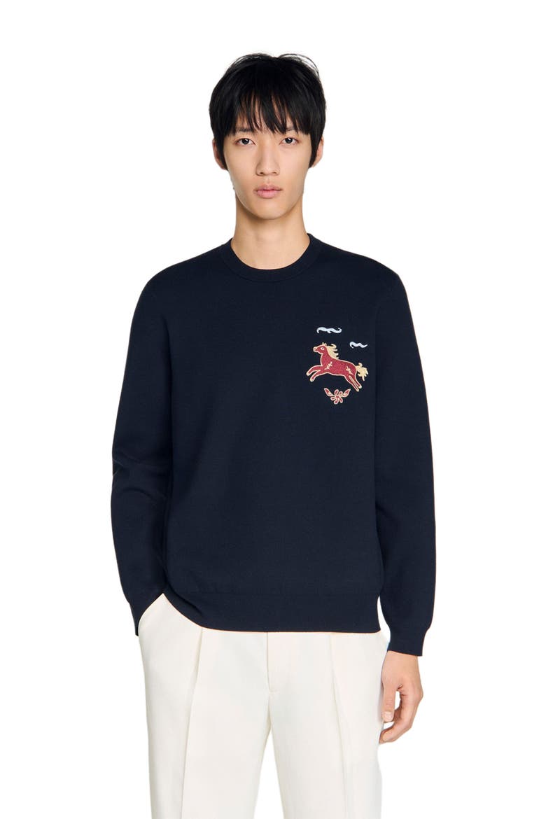 Embroidered horse sweatshirt, Main, color, Navy blue