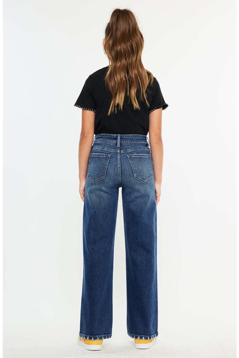 Dania High Rise Wide Leg Kids Jeans, Alternate, color, Dark Wash
