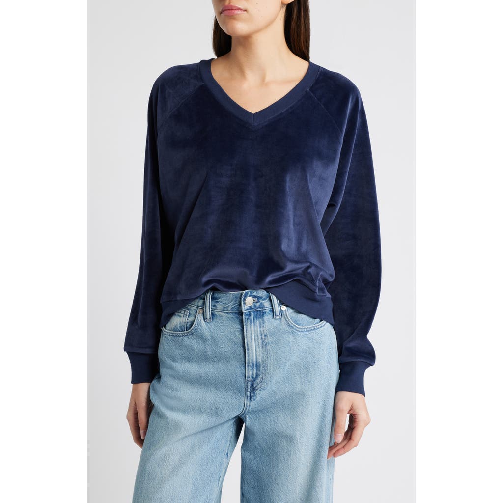 Shop Treasure & Bond V-neck Velour Sweatshirt In Navy Blazer
