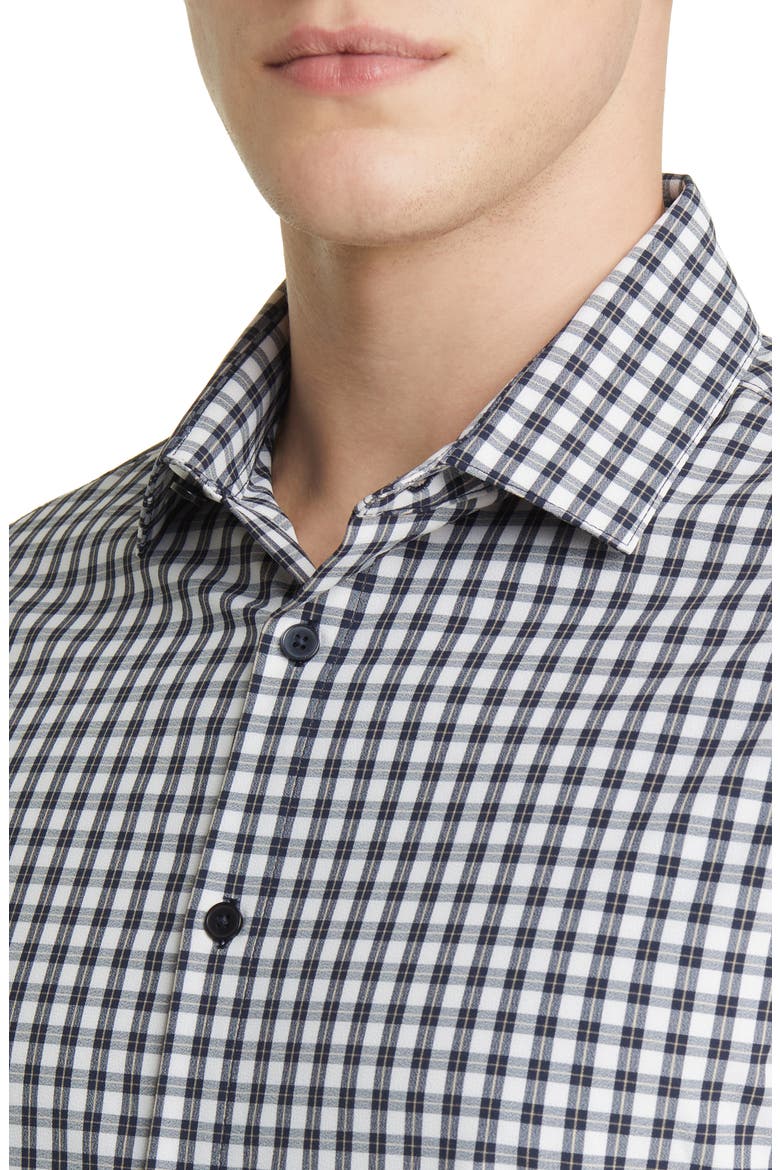 Leeward Trim Fit Plaid Performance Button-Up Shirt, Alternate, color, BLUE