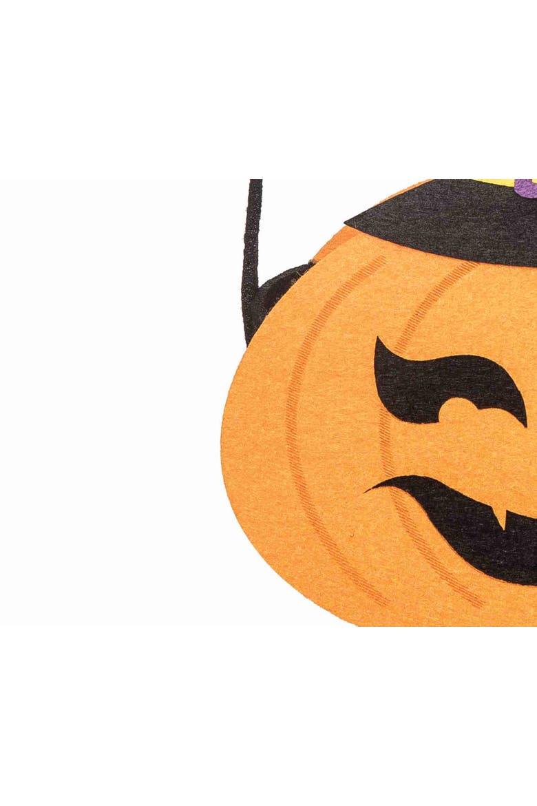 Smiling Pumpkin Jack O' Lantern w/ Witch Hat Felt Halloween Treat-Or-Trick Costume Candy Basket Tote Bucket, Alternate, color, Orange