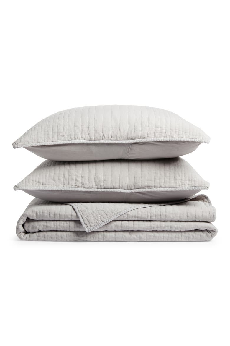 Soft Stripe Cotton Quilt & Shams Set, Main, color, GREY VAPOR