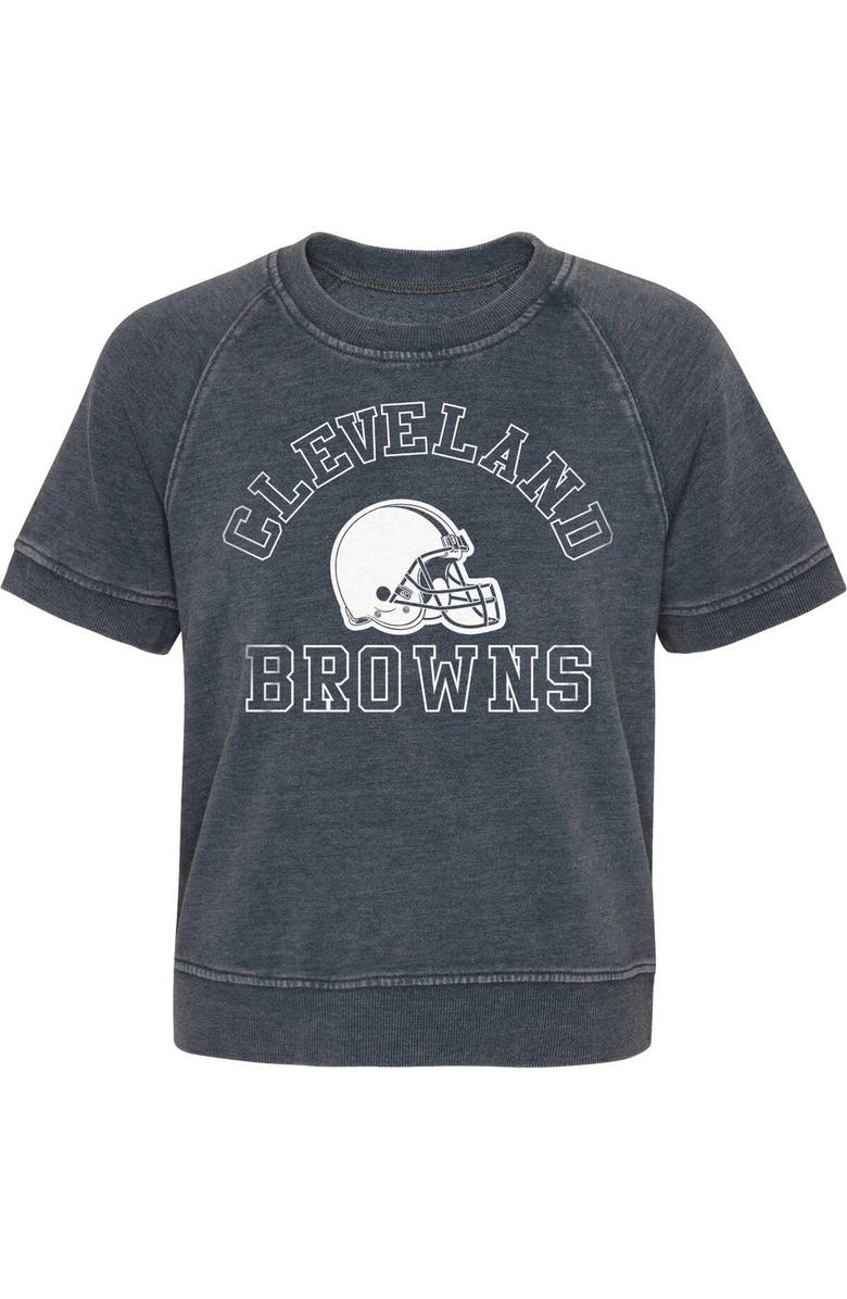 Outerstuff Girls Juniors Heather Charcoal Cleveland Browns Cheer Squad Raglan T-Shirt, Alternate, color, Heather Charcoal