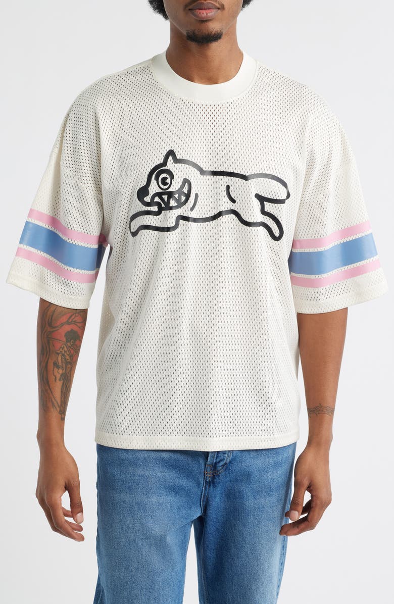 ICECREAM Hike Oversize Running Dog Mesh Graphic T-Shirt, Main, color, Antique White