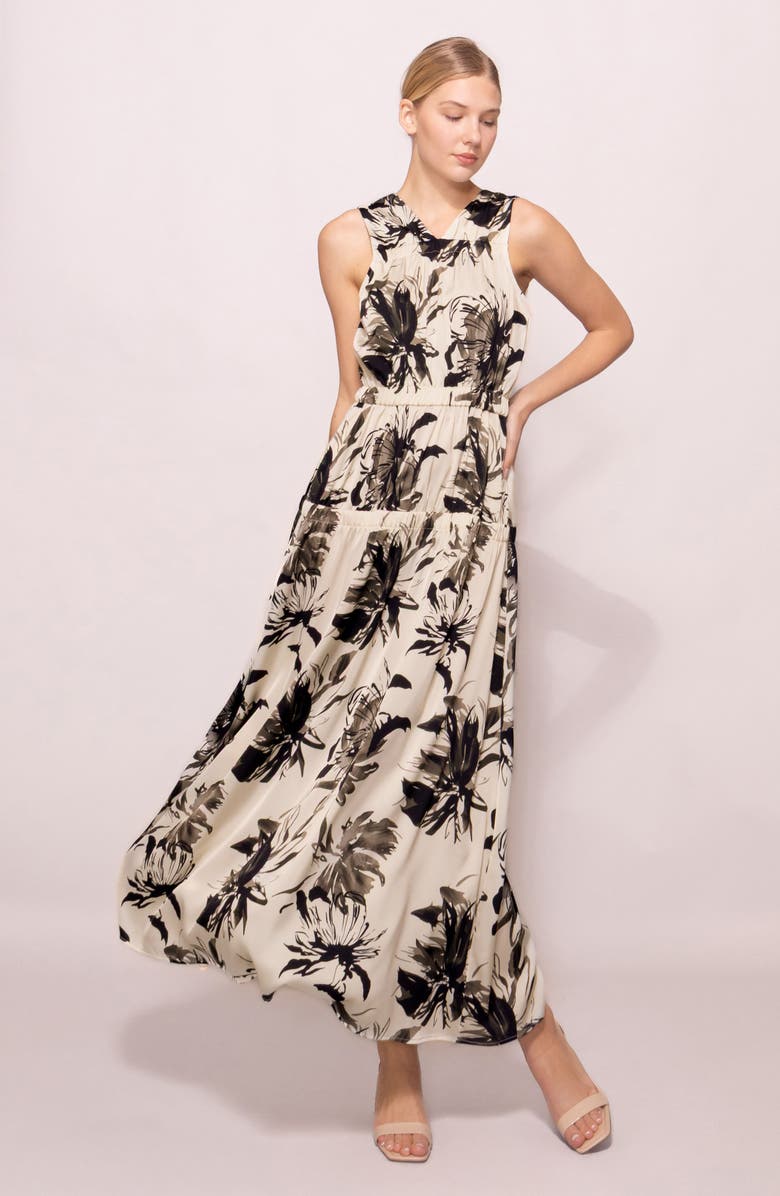 MELLODAY Floral Print Maxi Dress, Alternate, color, White Black Floral