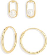Argento Vivo Sterling Silver Set of 2 Twisted Pearl Stud & Hoop Earrings