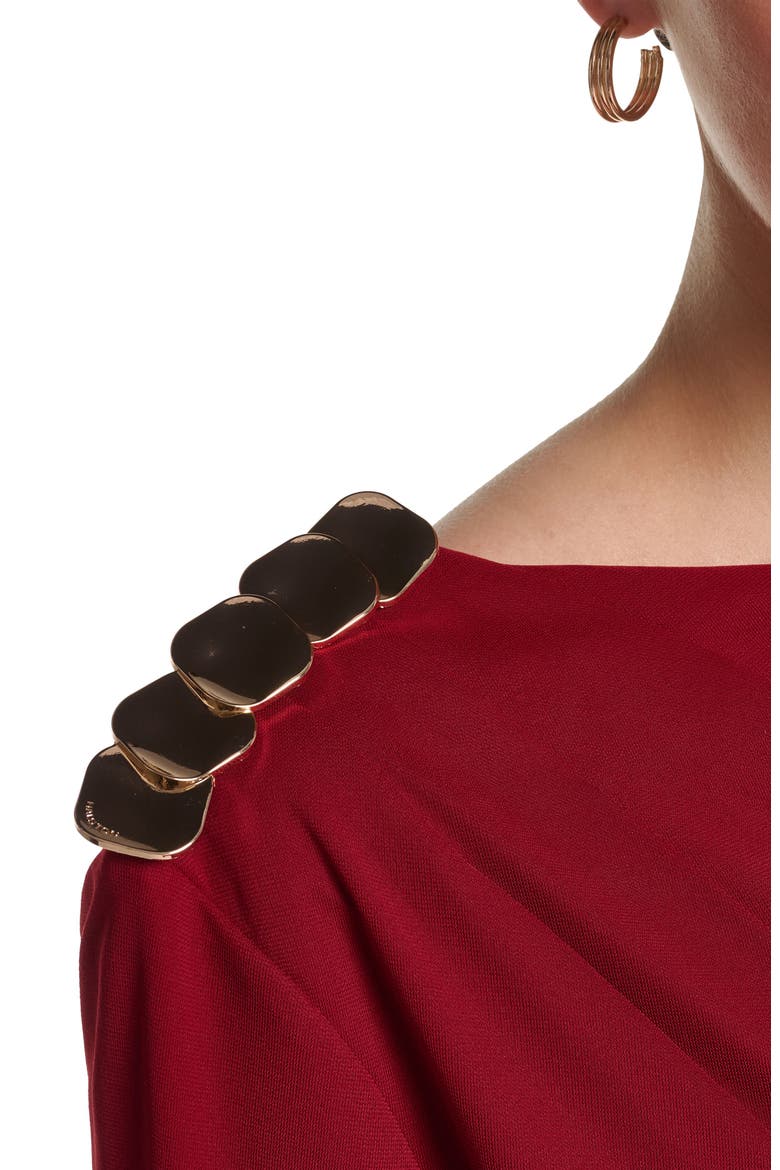 Long Sleeve Draped Jersey Dress with Hardware, Alternate, color, Dark Lava