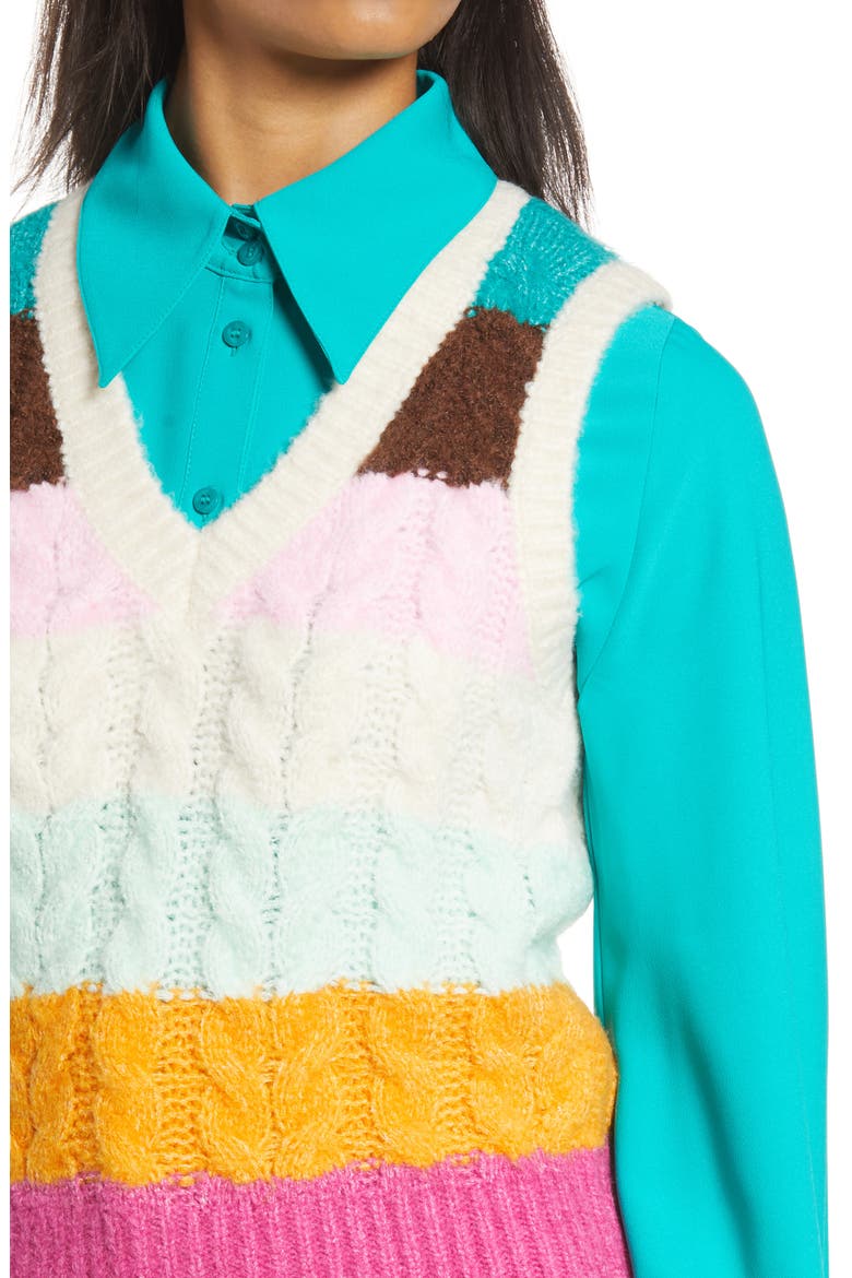 x Atlantic-Pacific Stripe Cable Knit Sweater Vest, Alternate, color, TEAL MULTI MELLIE PLACE STRIPE