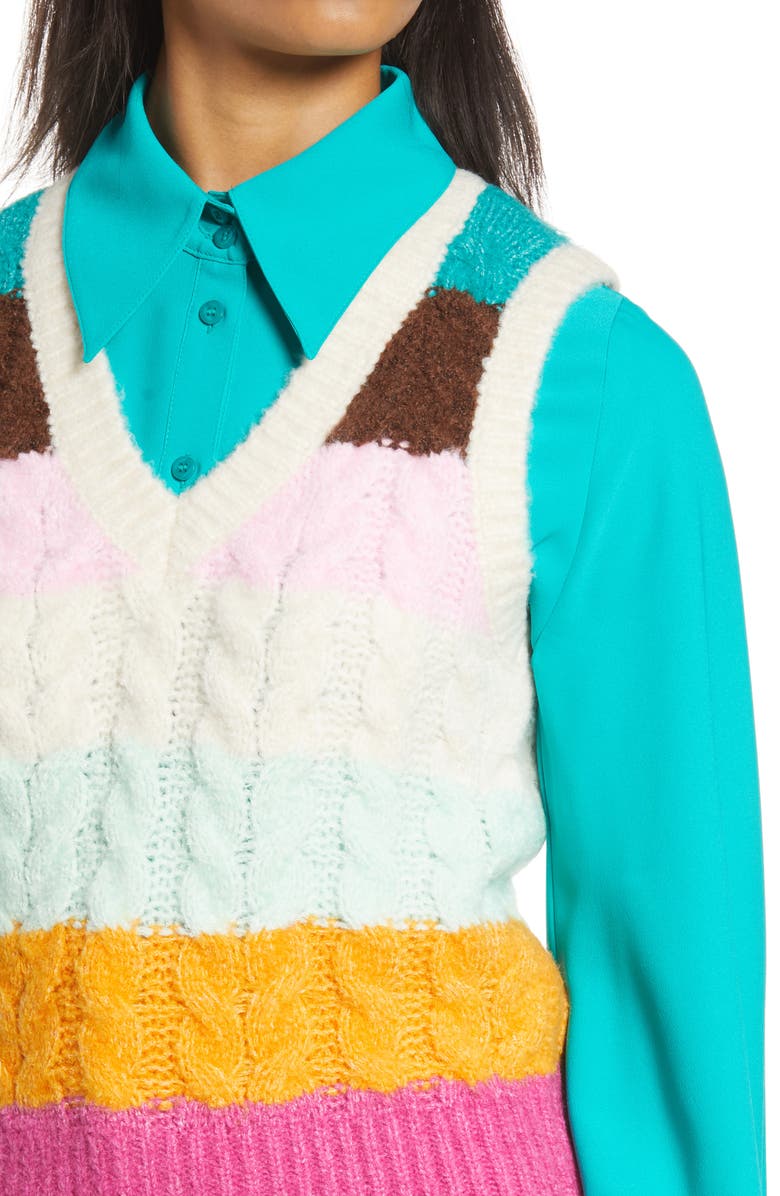 Halogen<sup>®</sup> x Atlantic-Pacific Stripe Cable Knit Sweater Vest, Alternate, color,